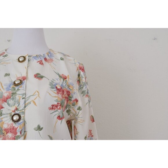 Vintage 90s Floral  Poly/Rayon Boxy Fit Long Sleeves‎ Crop Shirt size Large - Picture 5 of 10
